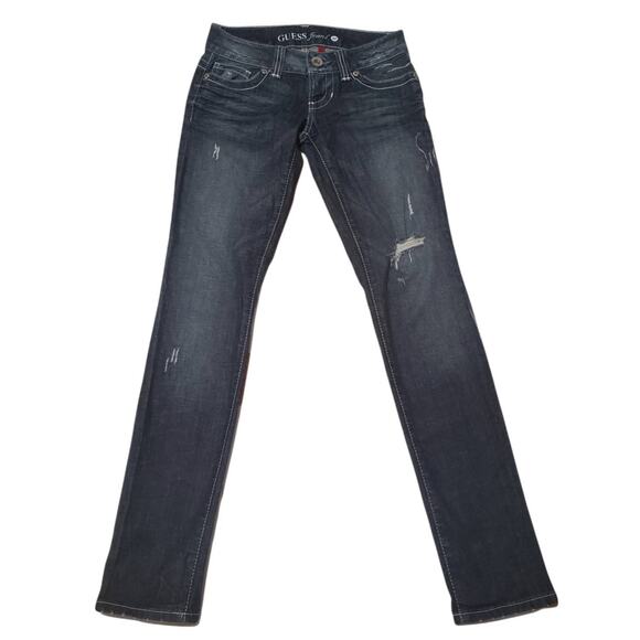 GUESS Los Angeles Daredevil Skinny Leg Stretch Distressed Blue Jeans - Picture 1 of 9